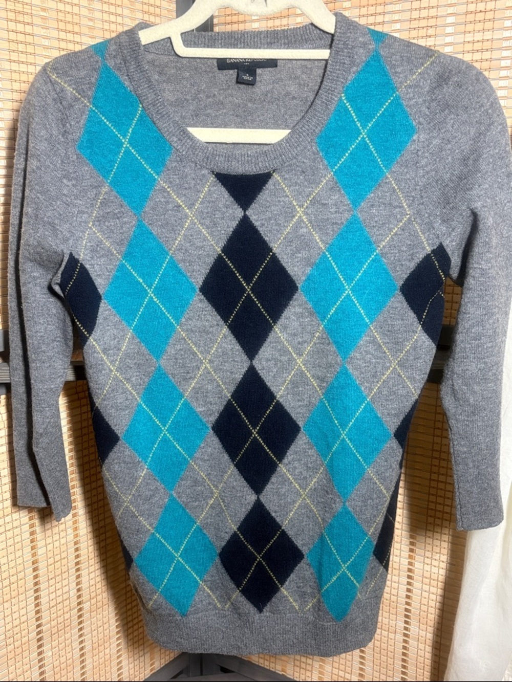 Banana Republic Gray Crewneck Sweater with Blue & Navy Argyle